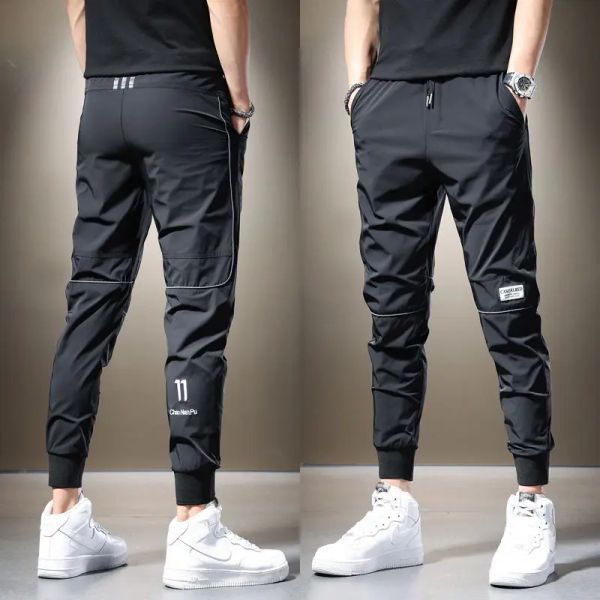 Pantolon Yaz 2023 Erkekler Sıradan Pantolon Siyah Gri Çizme Joggers Hafif Nefes Alabilir Hızlı Kuru Pantolonlar Buz İpek Spor Giyim