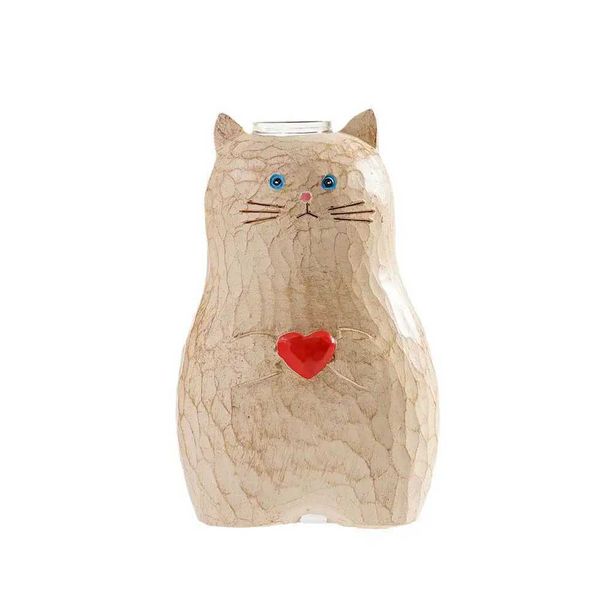 Vasen handgefertigte Holzkatze Vase Massivholz handgefertigt Vase Massive hohe Bodenvase -Topffleisch -Schüttung Keramik Vasen für Blumen 14 Zoll H5g6