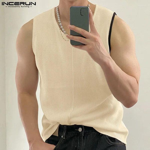 Herren-Tanktops gut aussehend gut sitzend Incerun Einfache All-Match O-Neck-Westen lässig feste Patchwork gestreiftes ärmellose S-5xl