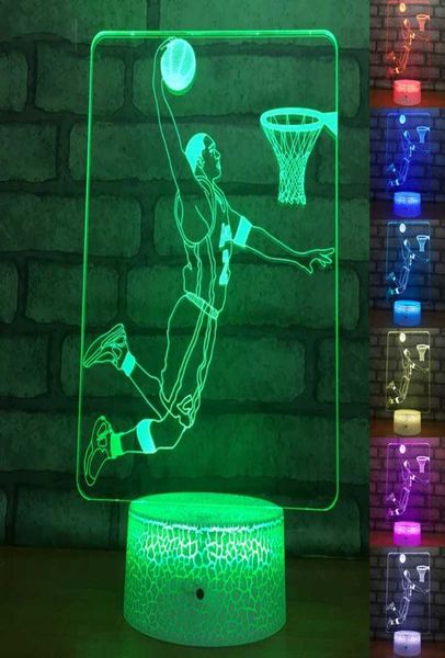 Night Lights Sports Sports Luz de cabeceira para crianças Presentes Baby Sleeping Iluminação 3D Basketball Player Table Lamp LED Nightlights