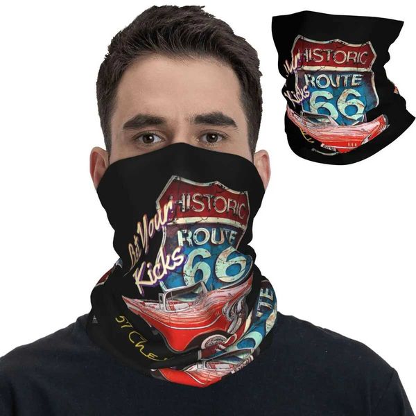 Fashion Face Masken Neck Giter 1957 Vintage Retro Car Route 66 Bandana Hals Gitter gedruckt Balaclavas Wrap Schal Sport Kopfbedeckung Running Männer atmungsaktiv y240425