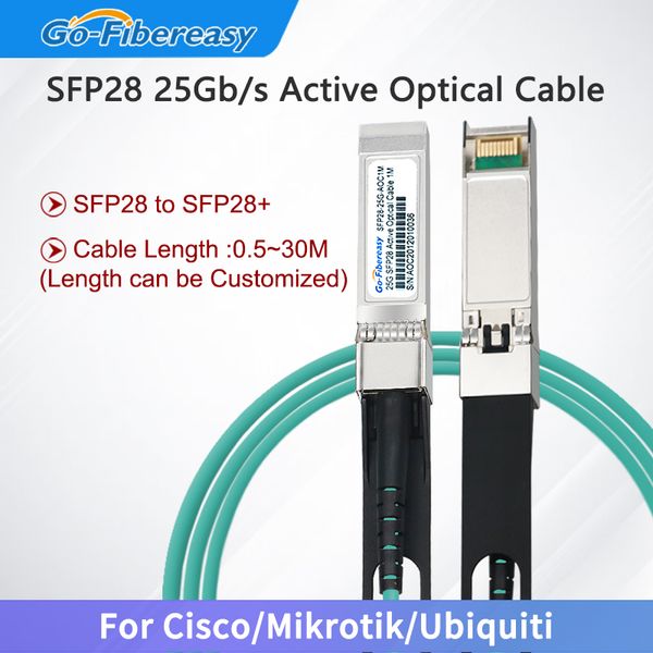 25 GB SFP28 Cabo AOC 0,5m, 2m, 3m, 5m ~ 50m SFP28 25G Cabo óptico ativo para Huawei, Dell, Ubiquiti, Cisco, Mikrotik Fiberpic Switch