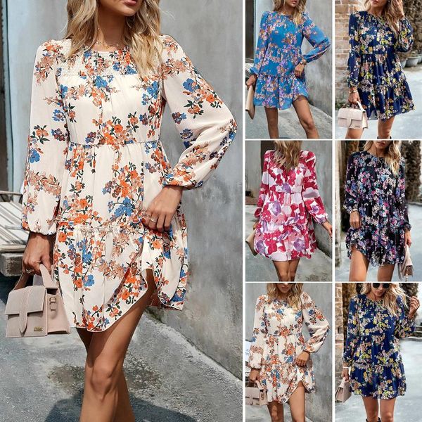 Vestidos casuais roupas de primavera para mulheres vestido coreano flor estampada tops de manga longa de roupas suaves e confortáveis roupas loungewear