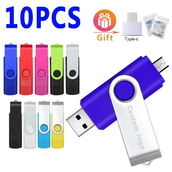 Drives 10pcs/lote de logotipo personalizado otg 2.0 unidade flash USB 8GB 16GB 32GB 64GB USB Stick Pen Drive 1 GB 2G 4GB Pendrive para smartphone/pc