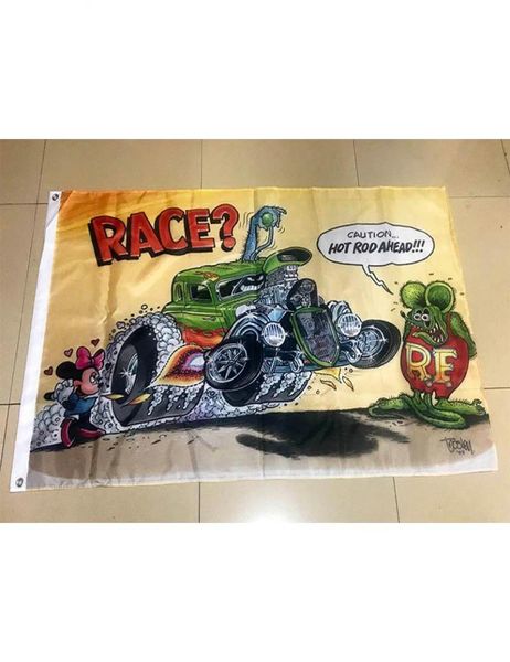 Rat Fink Race Bandal 3x5ft 150x90cm Impressão 100d Decoração de poliéster Bandeira com ilhós de bronze 5585943