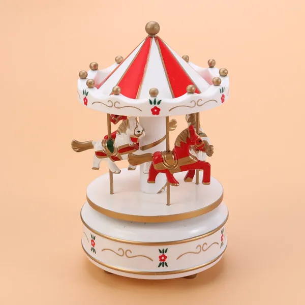 Dekorative Figuren Holzkarousel Music Box Spielzeug Desktop Musikgeschenke zum Weihnachtsgeburtstag Valentinstag (rot)