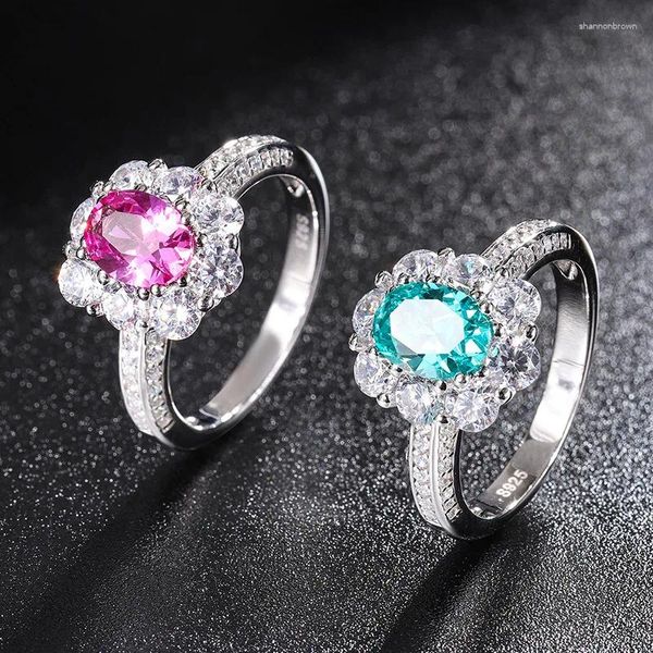 Anelli a grappolo delicati rosa ad alto diamante in carbonio Paraiba Tourmaline S925 Sterling Silver Row Ring per donne Gioielli di lusso