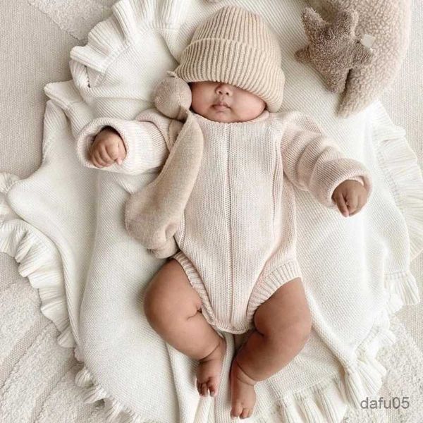 Decken wickeln neugeborene Strickdecke Bio -Milch Frill Decken Häkelwolle Decke Baby Bad Handtuch Cobertor Musselin Swaddle