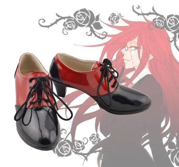 New Anime Butler Butler Grell Sutcliff Cosplay Sapatos Redblack Botas High Heels High