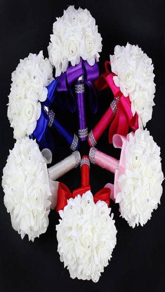 Ivorio Decorazione del matrimonio Fiori ghirlande ghirlande da damigella rosa mazzo da sposa bianco satinato romantico8349704