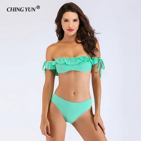 Mulher de banho feminina ching yun mulher 2024 maiô de biquíni sexy de biquíni do ombro de roupas de praia de roupas de praia