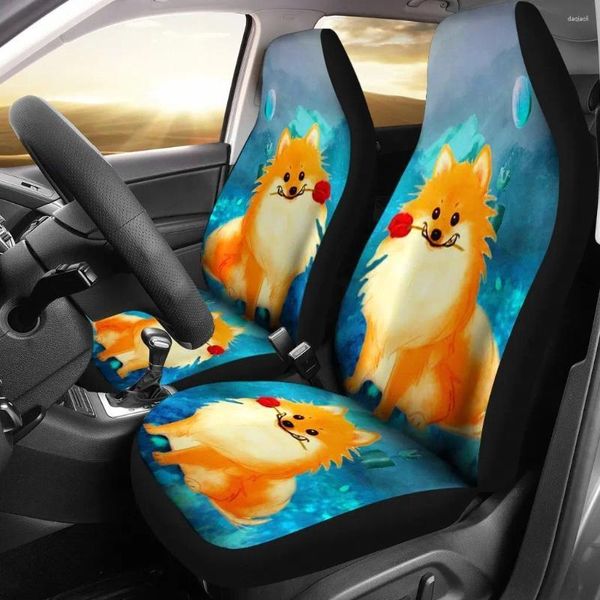 Copertini per sedili per auto carine pomeranian per cani art set 2 accessori PC Accessori