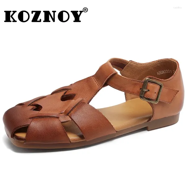 Scarpe casual koznoy 2 cm sandas intreccia stivali in gomma in pelle autentica comoda caviglia caviglia caviglia pavone oxford traspirabili estate