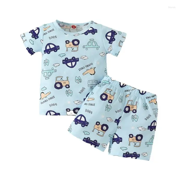 Set di abbigliamento pudcoco bambini bambini bambini bambini 2 pezzi abiti per auto estate stampa a manica corta t-shirt e pantaloncini elastici casuali set 9m-6t