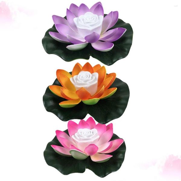 Mum tutucular 3pcs su yüzer lotus ışık romantik çiçek şekilli havuz buda pillerle