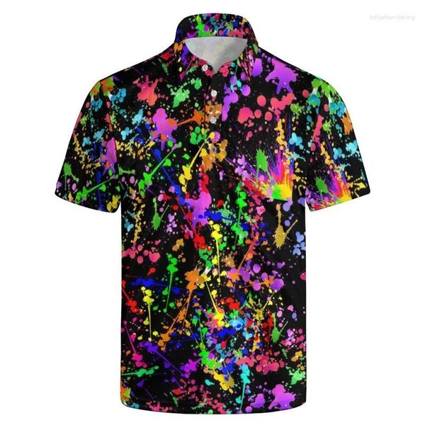 Herren Polos Schnelltrockn 3D-Druck Hawaiian Polo-Hemd Herren Sommer Tropenpflanzen Grafik Kurzärmele T-Shirts Tops Casual Button Lapel T-Shirts