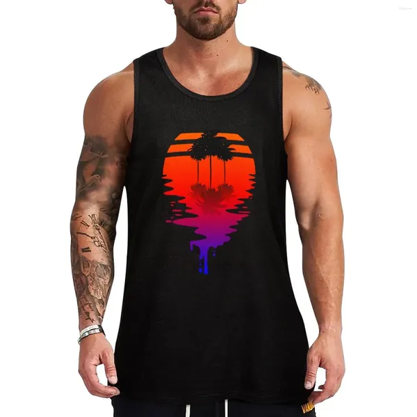 Herren -Tanktops tropfende Sonne - Retrowave mit Palmen Top Fitness T -Shirt Mode 2024 Mann Ärmellose