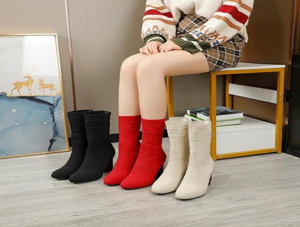 2022 Fashion Ladies Boots High Heel Socken Stiefel Dicke Absätze Outdoor -nicht überrutschen Schuhe atmungsaktive Fabrikproduktion Rabatt SI90954297292791
