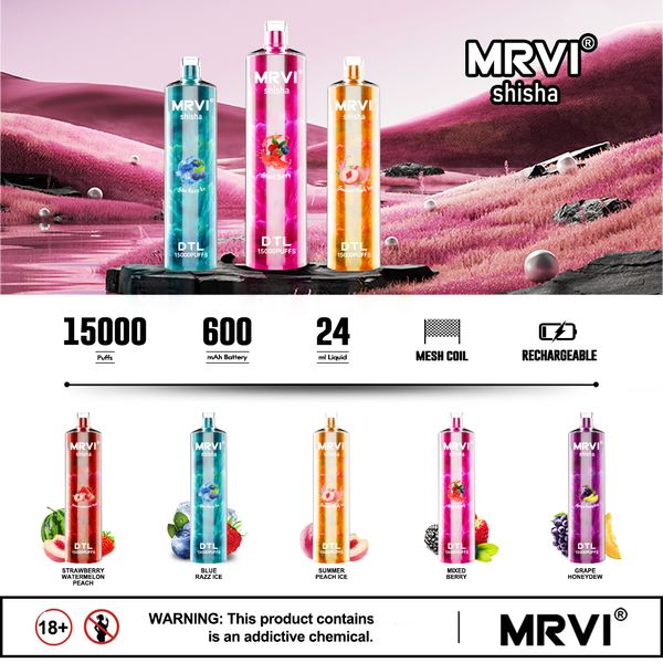 Originale Mrvi shisha caveah soffio 15k dtl stile di vaporizzazione 15000 sbuffi per vaporizzazione usa e getta e sigaretta DEIVCE 24ml Premutod Batteria da 600 mAh ricaricabile prefettita