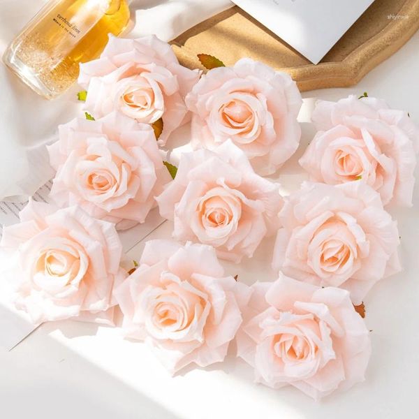 Flores decorativas 100pc 10cm de atacado artificial para scrapbook decoração de casas de natal jardim de casamentos rosa arco de seda falsa caixa de doces