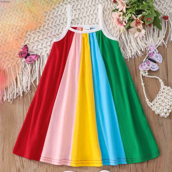 Vestidos de menina vestido para meninas roupas roupas de verão meninas meninas mangas vestidos arco -íris roupas garotas garotas de algodão princesa vestido de vestido