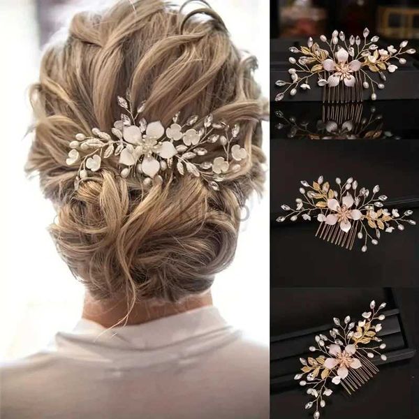 Cabelo de casamento Jóias de casamento Wedrine Bridal Wreath Comb Pearl Gold Hair Longo Vinha Acessório