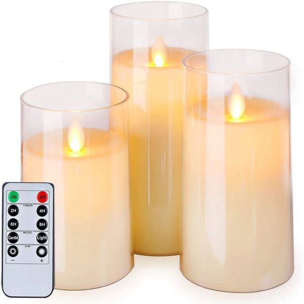 3pcs Fernbedienung Timer LED Elektronische Kerzenlichter Flameless Paraffin Wachs Set für Hochzeits Weihnachtsdekor 240417