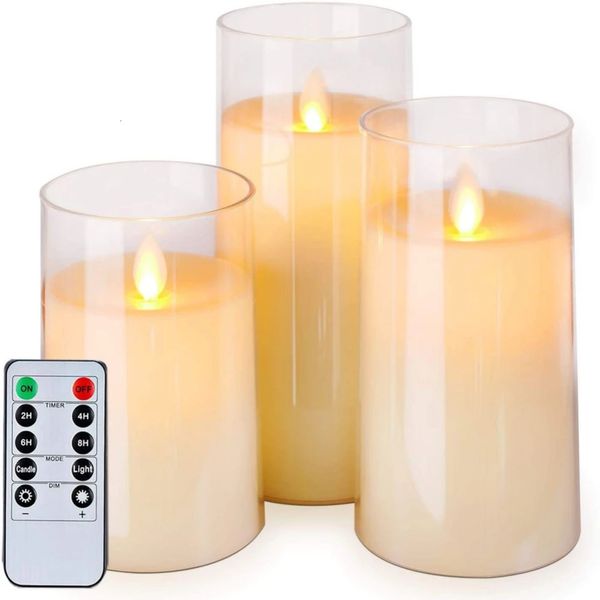 3pcs Timer Remote Control LED Luci di candele elettroniche Set di cera di paraffina senza fiamma per l'arredamento natalizio 240417