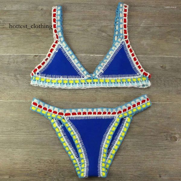 Frauen Bikini Hand gehäkelt Strick Patchwork Badeanzug Frauen Badebekleidung Strand Urlaub Halter Top Maillot Biquini Badeanzüge 4706