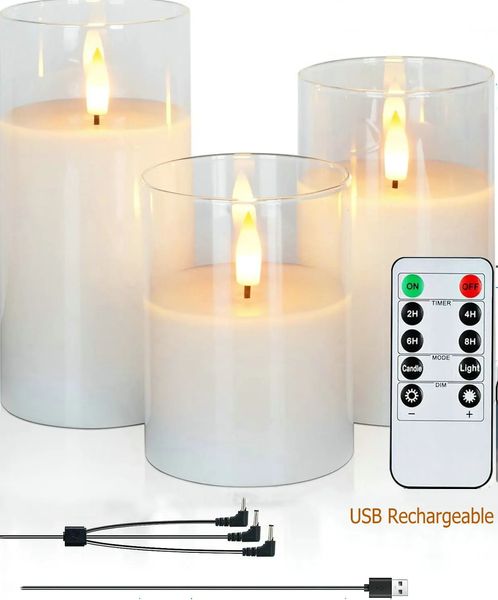 Velas de pilares elétricos recarregáveis USB controlados remotos sem chamas com timer led led