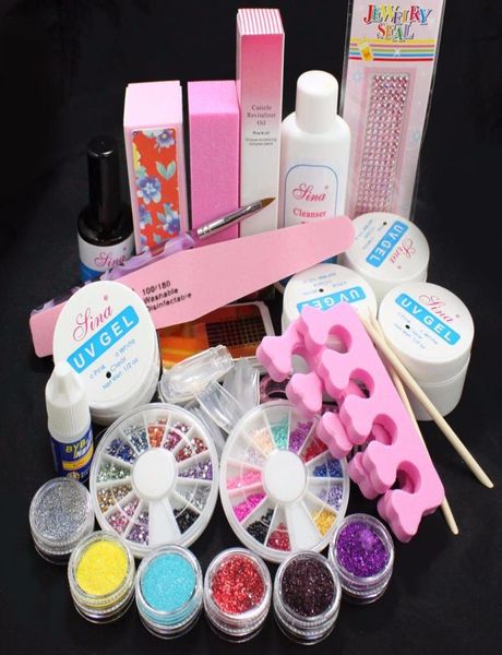 Faça nova moda completa acrílica Glitter Powder Glue Arquivo French Nail Art UV Gel Tips Kit Set7311369