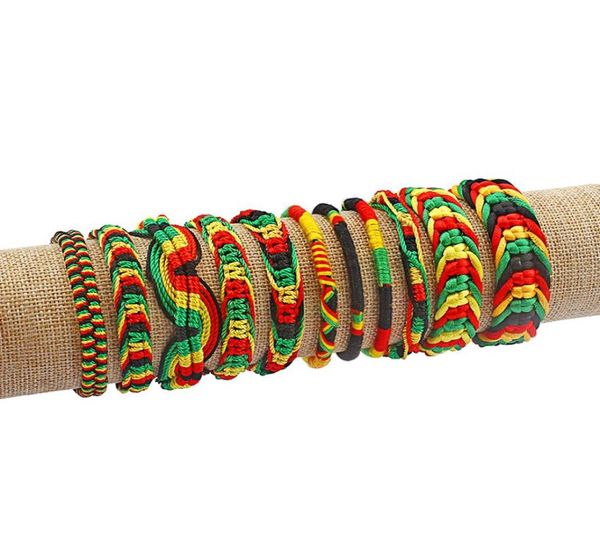 10pcs rasta dostluk bilezik bilekliği pamuk ipek reggae jamaika sörfçü boho ayarlanabilir mücevherler3185610