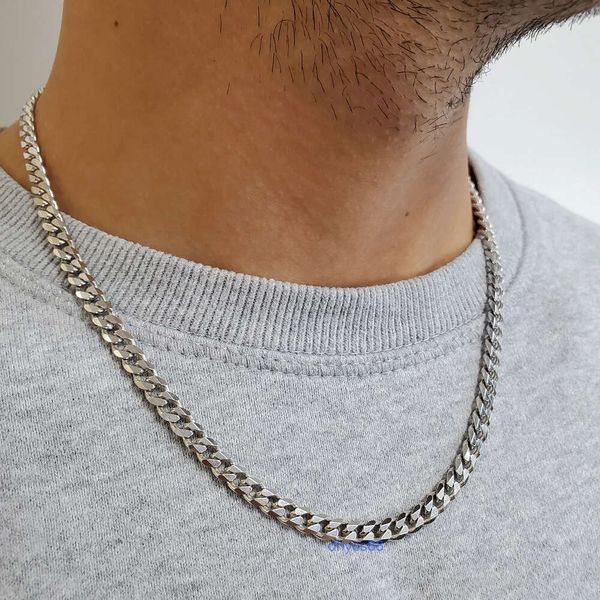 Solid Silver 5mm Gold Curb Link Chain Miami 925 Sterling Mens Hiphop para Jóias Finas de Man.