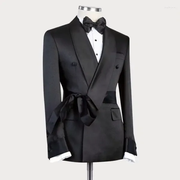 Herrenanzüge Mode Schal Revers Männerjacke mit Gürtel elegante Solid Prom Party Bankettmantel Schlanker formaler schicker Bräutigam Hochzeitstuxedo Blazer