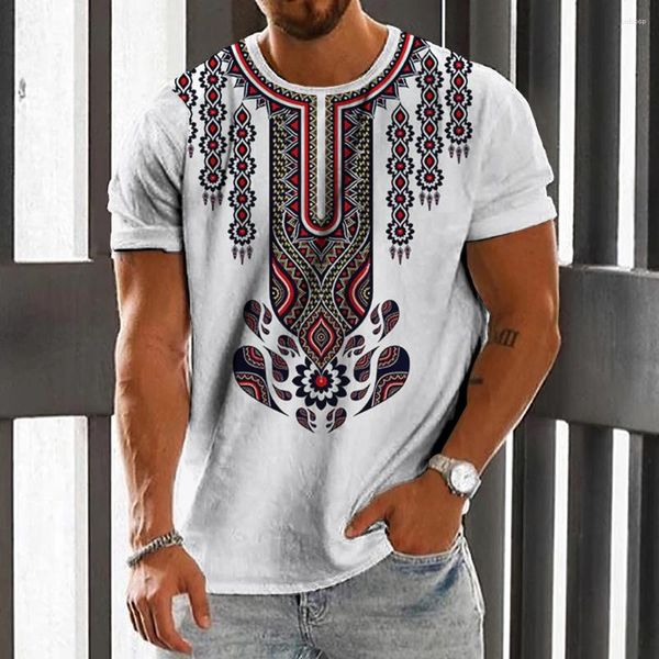 Herren-T-Shirts Sommer T-Shirt 3D Ethnischer Stil kurz Ärmel Freizeitmode für Männer o Hals Tops Übergroße Kleidung