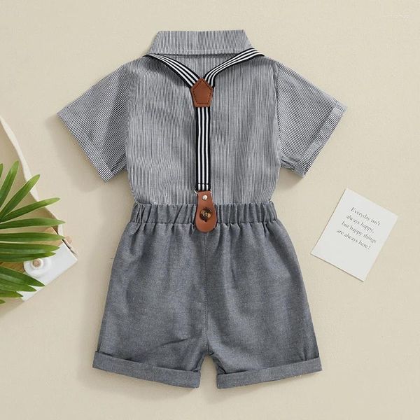 Kleidungssets Kleinkindjungen Hosentender Outfit Shorts Stripe Print Shirt Button Downs Solid Strampler Gesamt -Overall Sommerkleidung