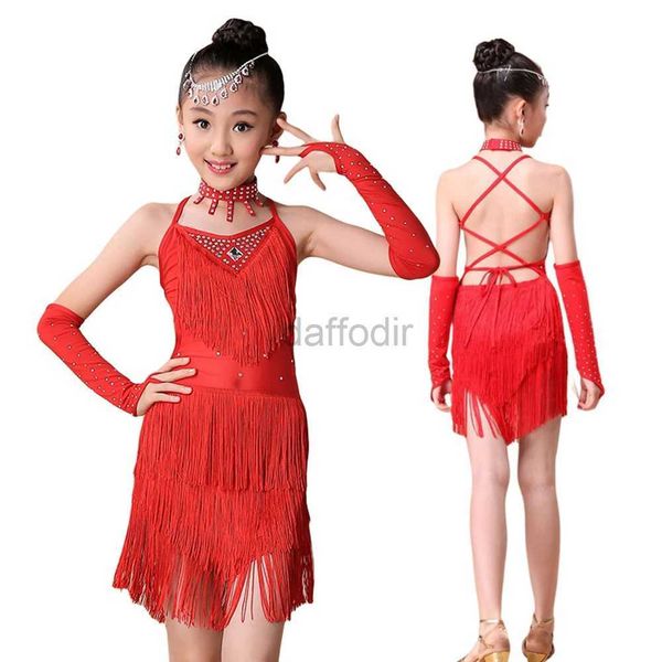 Stage Wear 3-15T Kids Wituil Dance Dance Dance Dress Girls Fashion Cha Salsa Tango Dance Outfit Costume da palco D240425