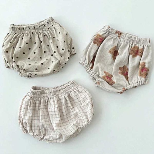 Shorts entzückende Neugeborene Baby Shorts Vintage Leinen Baumwollkind Bloomer Kinder Kurzhose Kleinkind Girls Kleidung Weich atmungsaktiv H240425