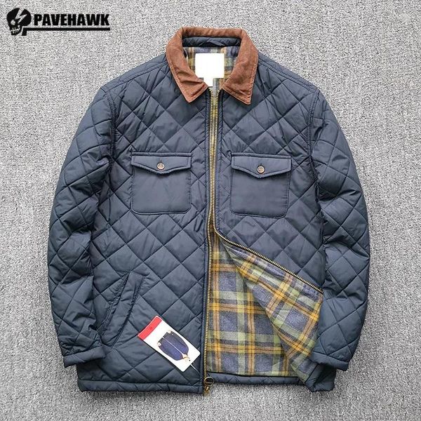 Herrenjacken Herren Diamond Check Cotton Jacket Waterdose Taschenquilt Leicht Winter Winter Men Parkas Casual Vintage warme Ladung Outwear