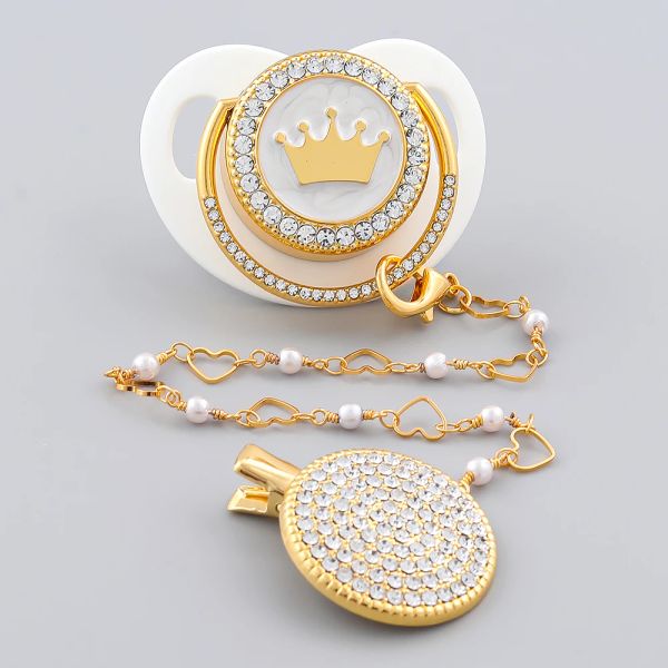 Accessori Luxury Baby Corwn Wiccifier Gold con clips Calcio BPA BPA Silicone Bianca bianca per neonati per baby shower regalo chupetes