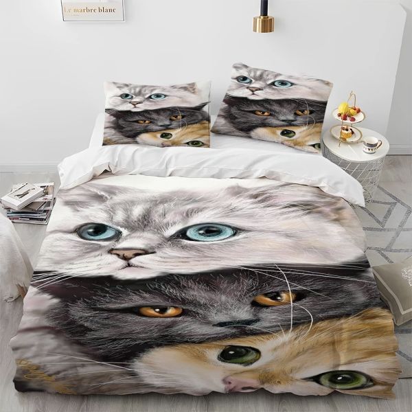 Conjuntos de camas de quadra de quadro de desenhos animados 3D Conjunto de roupas de cama, capa de edredão Passagem de capa de colcha, King Queen Size Bedding Set para adulto infantil presente