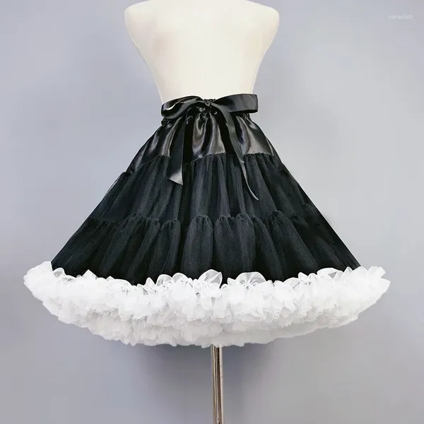 Etekler kabarık tül etek siyah yumuşak asillik lolita petticoat faldas tutu bulut crinoline düğün bale dans pettiskirts 40cm