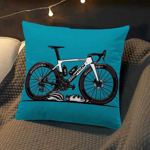 Cascas de travesseiro Bianchi Bike Bicycle Square Cushion Covers Covers de sofá -cama Decoração de quarto dakimakura Caso de Natal T240422