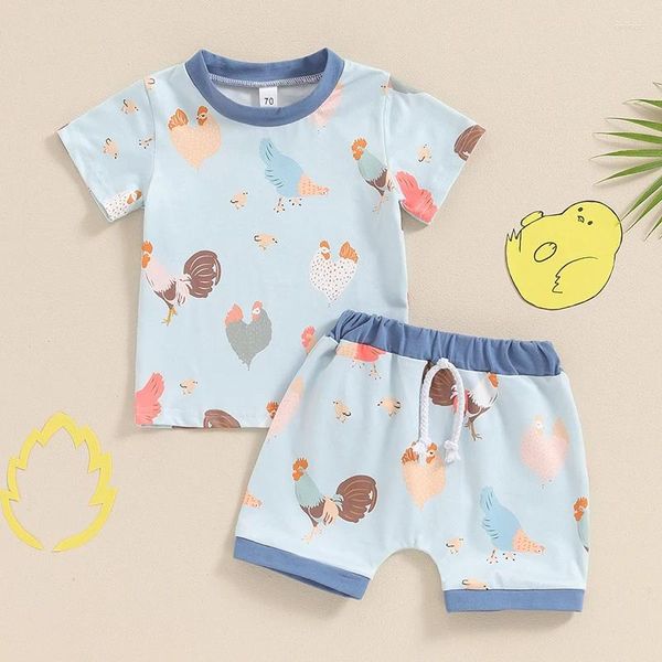 Set di abbigliamento per bambini t-shirt a maniche corte estate animali stampare elastici abiti da pista per tracce 2pc set