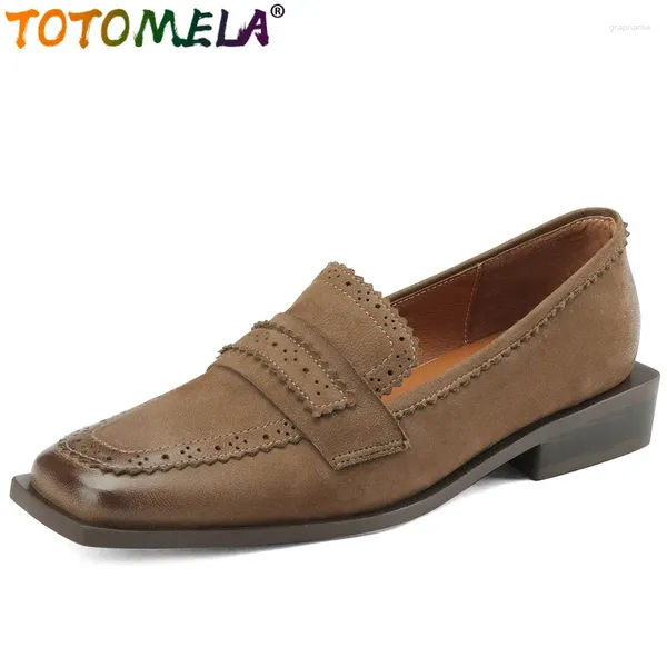 Lässige Schuhe Totomela 2024 Vintage Square Toe Sheepell Frau Office Ladies Spring Flats Slads