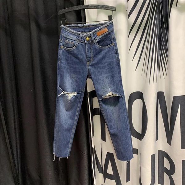 Jeans feminino Moda High Women Women Streetwear Vintage Blue jeans Ripped Hole