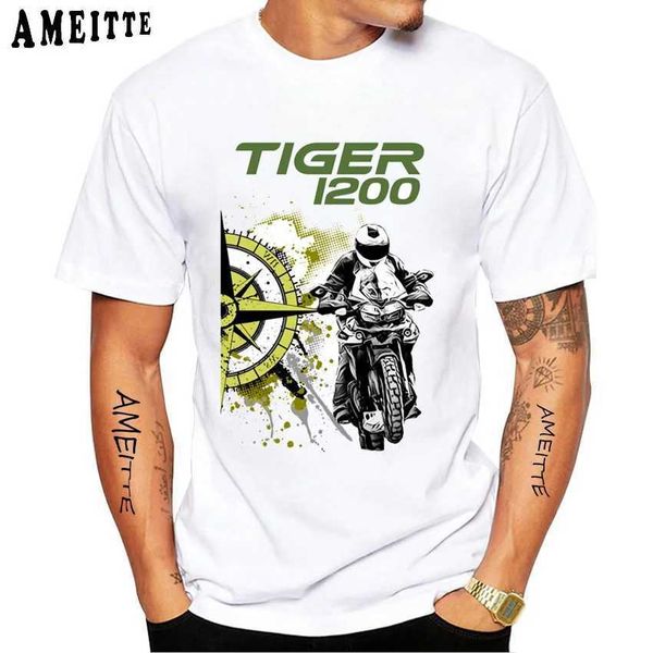 T-shirt maschile New Summer Men Short Maniche 800 900 Tiger 1200 Rally Design Cycling T-shirt Motorcycle Sport Riding White Casual Boy Rider Tees T240425