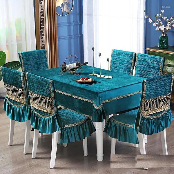 Tale da mesa Tocada de camurça de luxo Conjunto de mesa Bordado de renda de renda sólida Cadeira de jantar Cushion Cover Europeu Tea Cov