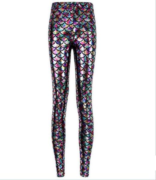 Neueste Ankunftshosen gedruckte Frauen039s Leggings Meerjungfrau Fischskalen Muster glänzend neun Punkte LW047 Damen Legging1715723