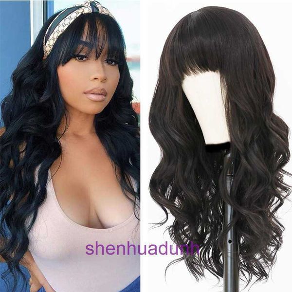Der Anfängerleitfaden zum Kauf der besten Perücken online in 2024 Fashion Perücken Frauen schwarz Qi Liu Hai Big Wave Long Curly Hair Chemical Faser Kopfdecke